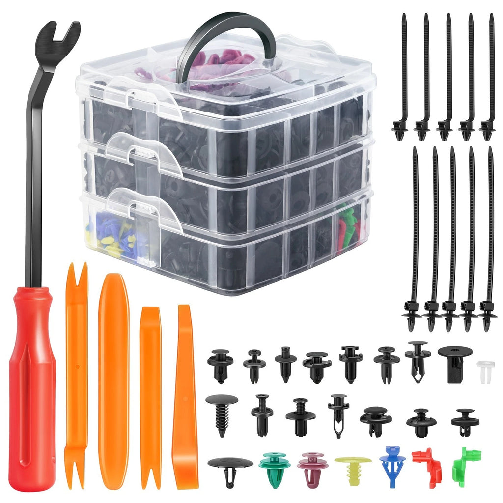 Nylon Retainer Clips + Fastener Removal Tools for 6-10mm Holes