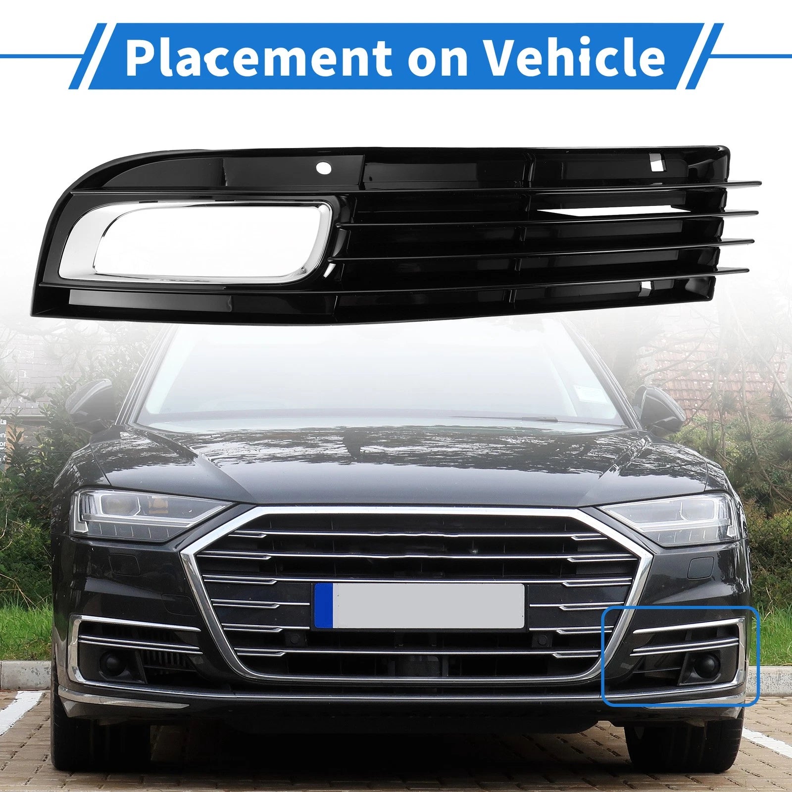 1pc Fog Light Grill for Audi A8 D3 (2008–2010) No. 4E0807681AN ABS