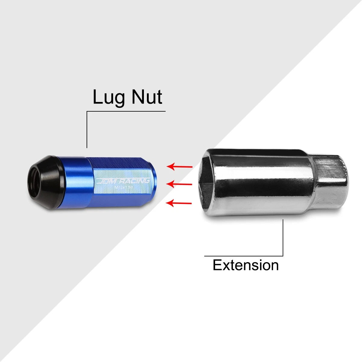 Set of 20 M12X1.5 Blue Cone Seat Hex Wheel Lug Nuts with Cap & Extension