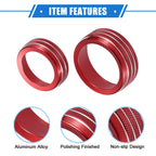 3pcs AC Audio Volume Tune Switch Knob Ring Cover for Dodge Dart (2012–2018) Red