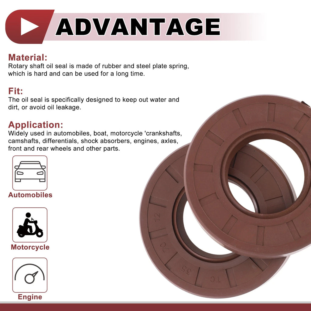 2X Oil Seal Rotary Shaft Seal FKM Rubber 35x70x12mm for Various Models