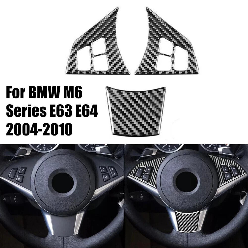 3X Carbon Fiber Steering Wheel Covers for Six Series
