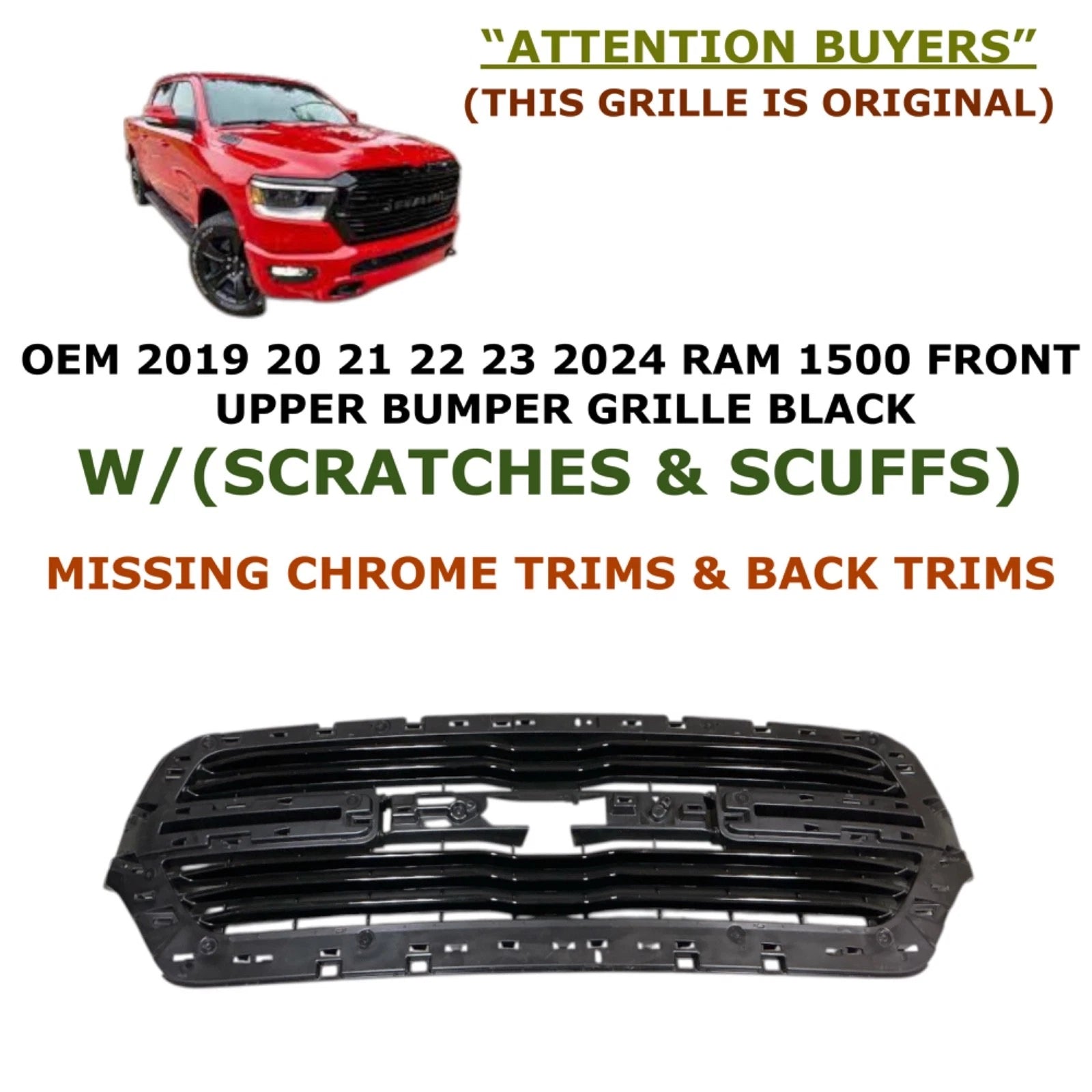 Front Upper Bumper Grille for RAM 1500 (2019–2024) Black