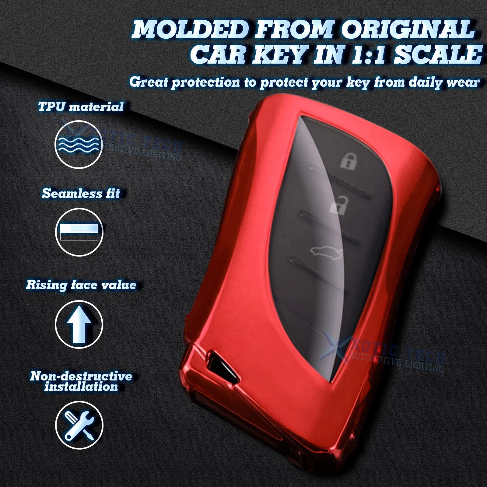 Red Soft TPU Full Protect Key Fob Shell for Lexus ES250 ES350 (2019-2025)