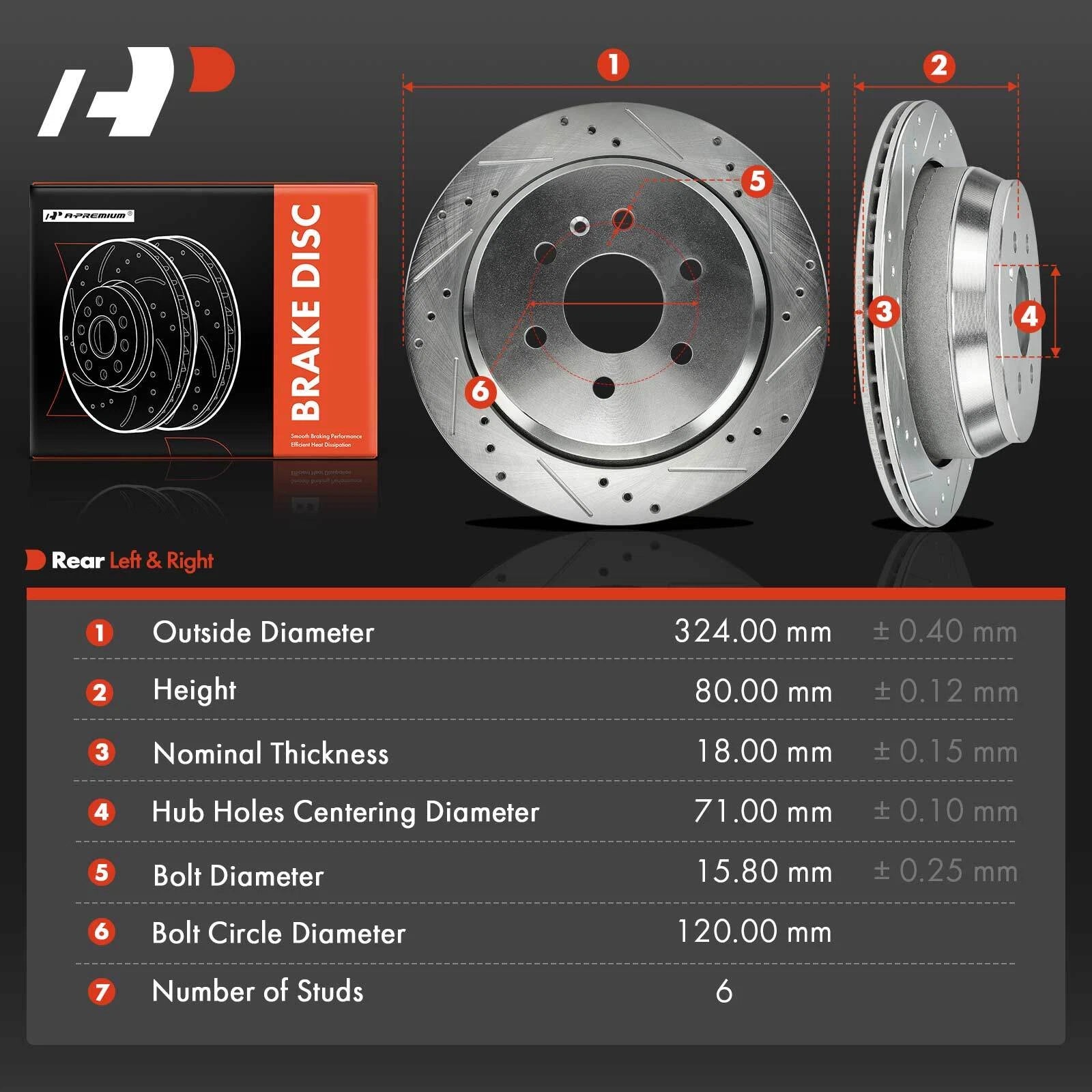 Set of 2 Rear Drilled Brake Rotors for Chevy Colorado GMC (2015–2022)