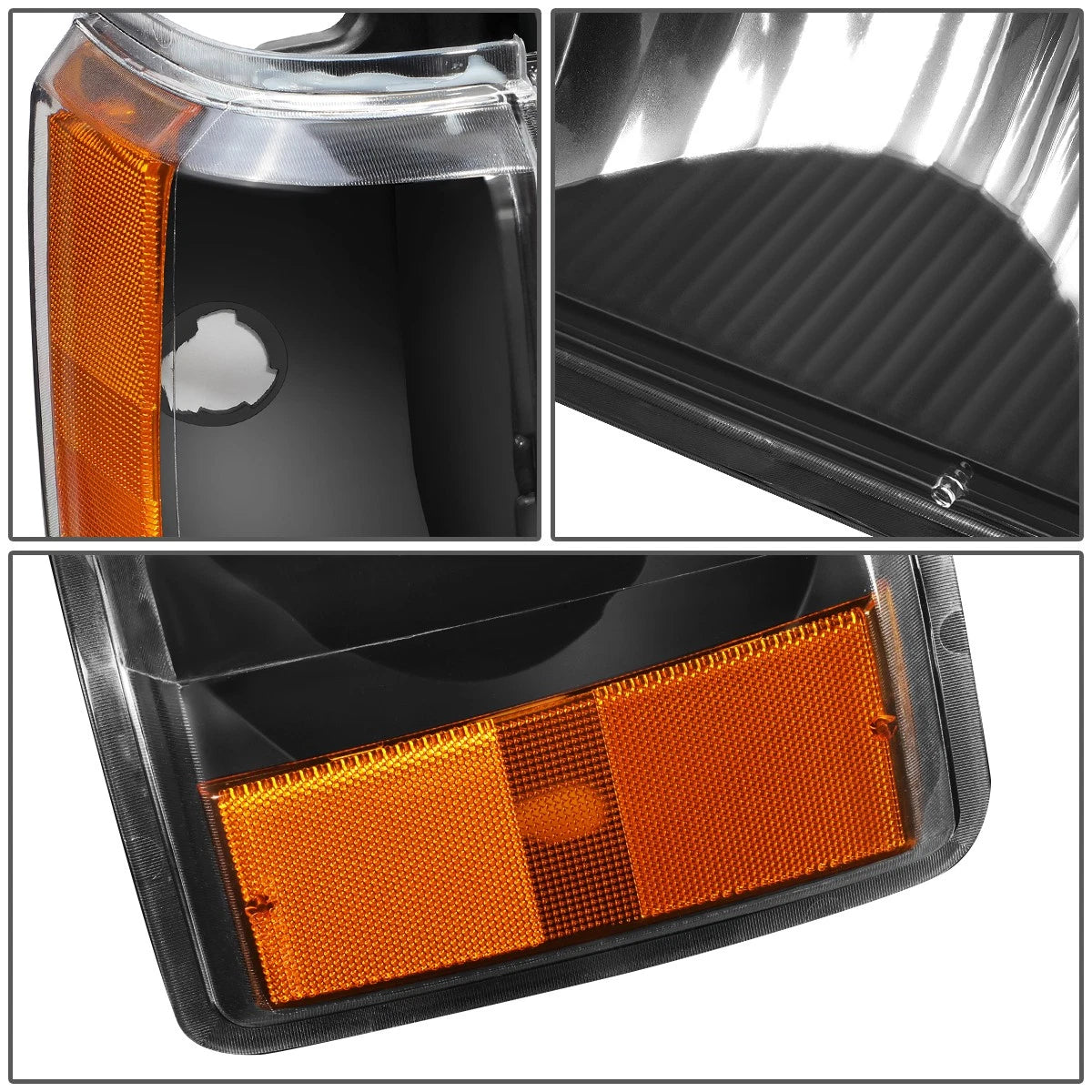 Set of 2 Black/Amber Signal Headlights for Ford F150 F250 F350 Bronco (1987–1991)