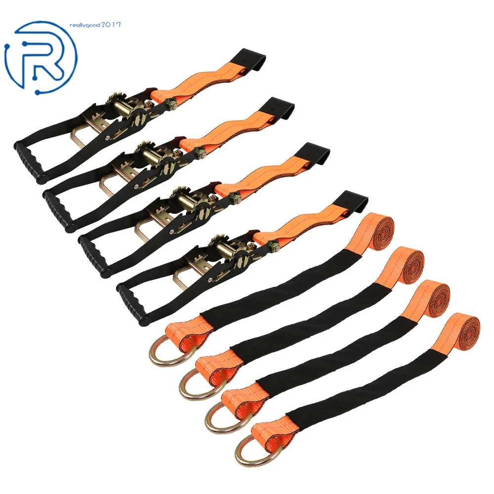 4-Piece Car Tie Down with Flat Hooks for Universal Use (2"x96")