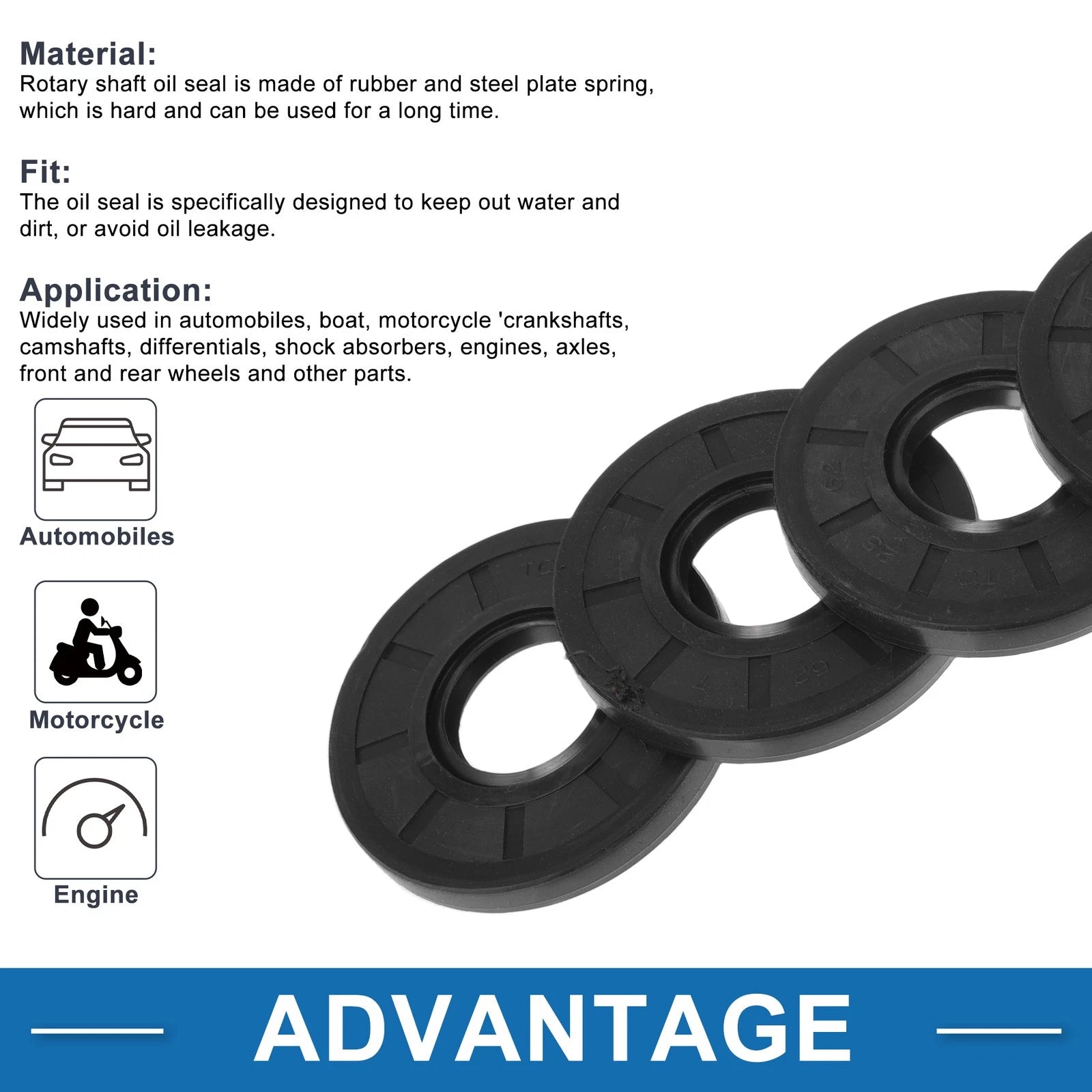 Set of 5 Oil Seal Rotary Shaft Seal Nitrile Rubber 25x62x7mm