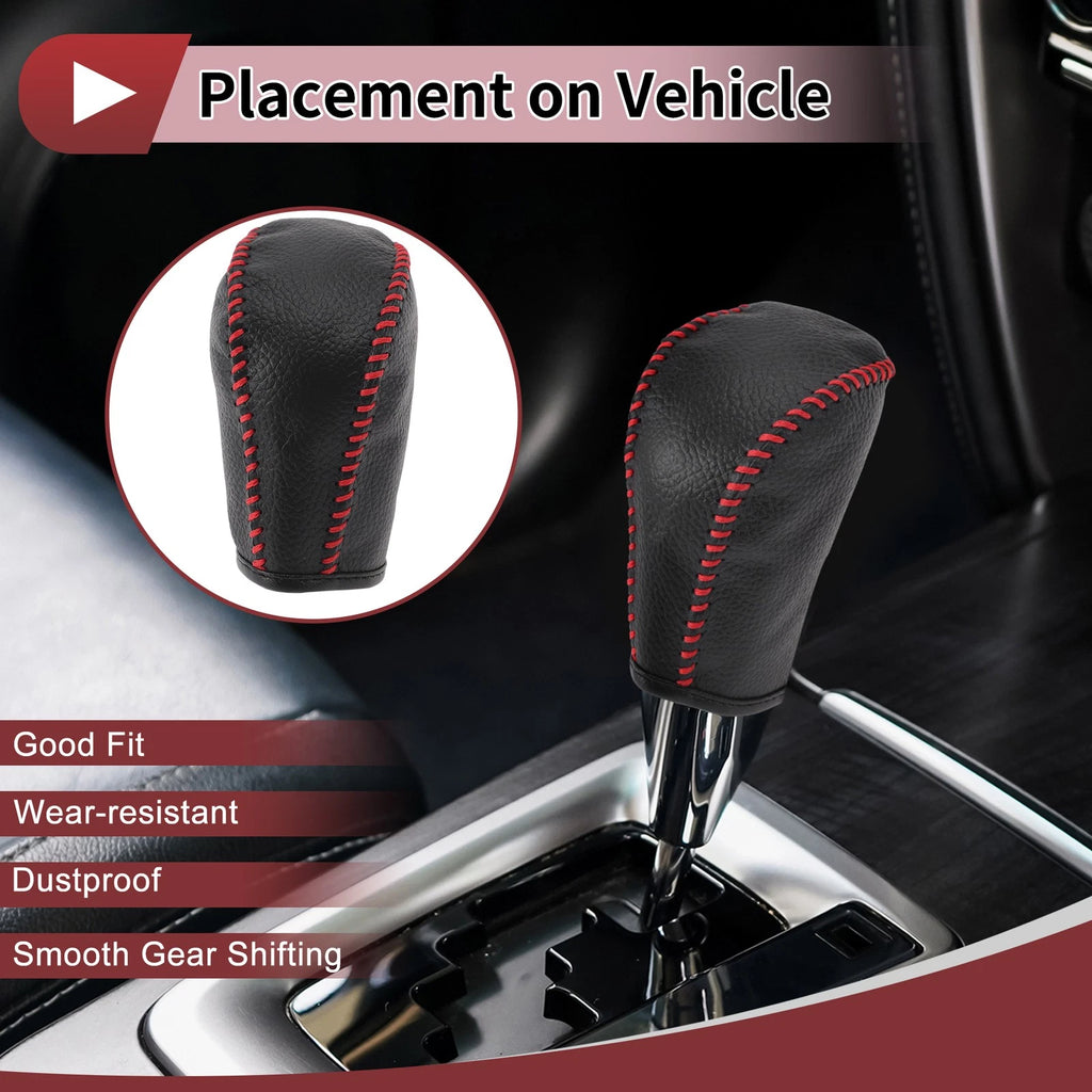 1Pc Gear Shift Knob Cover for Subaru Forester (2006–2012) Black Red Faux Leather
