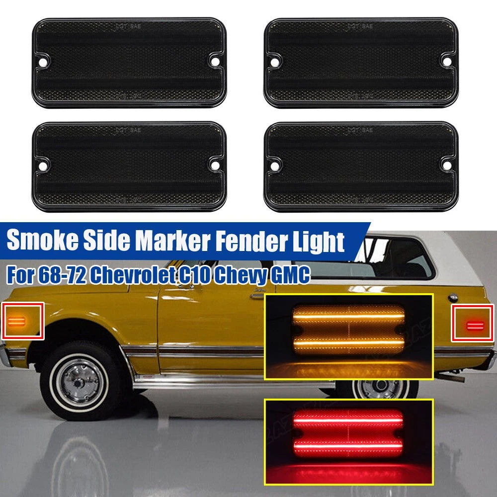 4Pcs LED Front Rear Side Marker Light for Chevy C10 GMC C15 C25 K15 (1968–1972)