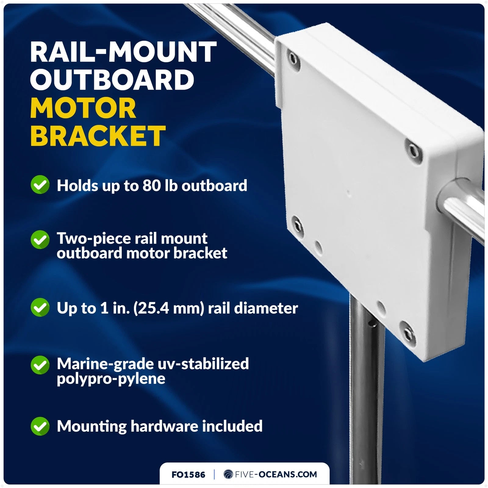 Outboard Motor Bracket for Rail Mount (Fits Up to 80 Lb, Rails Up to 1")