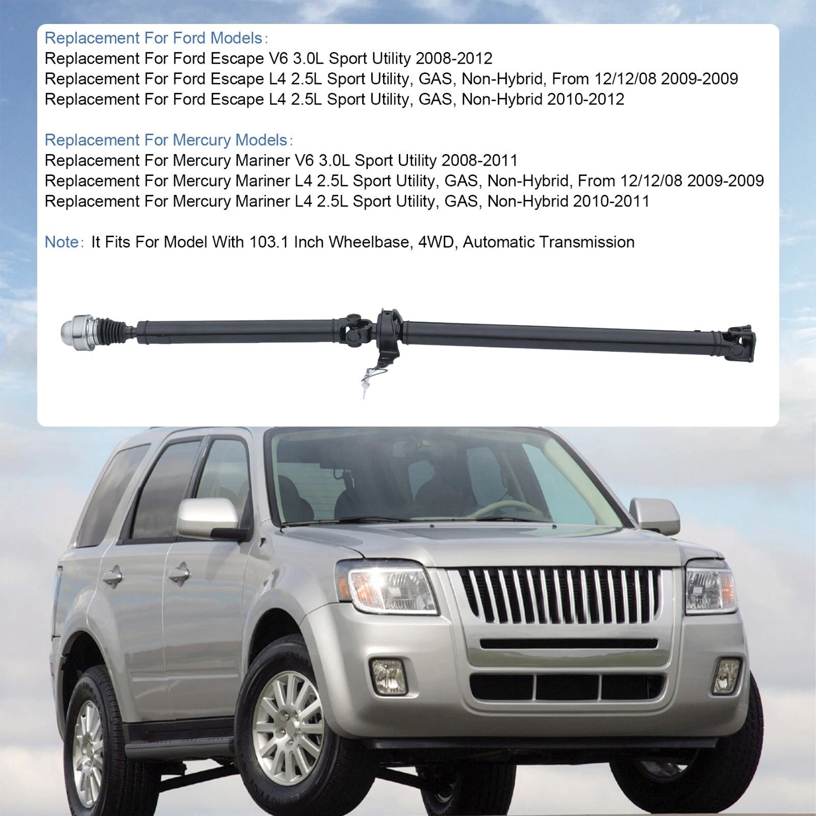 Prop Shaft Assembly for Ford Escape Mercury Mariner (2008-2012) 4WD
