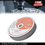 25 Pack Cut-off Wheels for Metal & Stainless Steel (7"x1/16"x7/8")