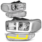 LED DRL Headlights Pair for GMC Sierra Yukon Denali (2001–2007) Chrome