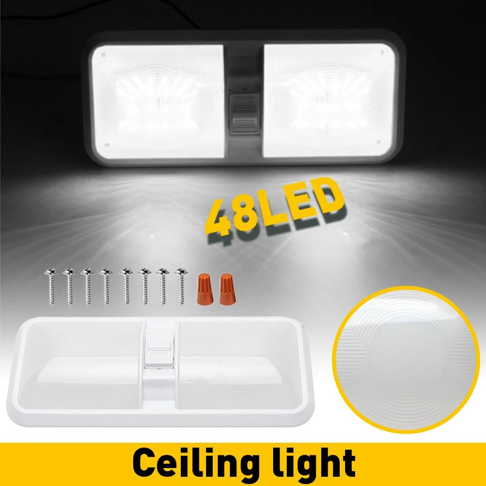 Dome Light with Switch for Trailer Camper Caravans (White Lens)