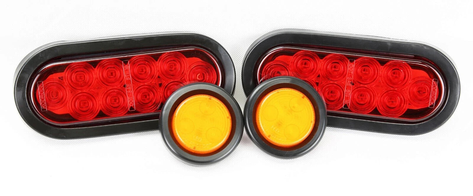 2X Red 6" Oval 10 LED Trailer Stop/Turn/Tail Light + 2X Amber 2" LED Marker Lights
