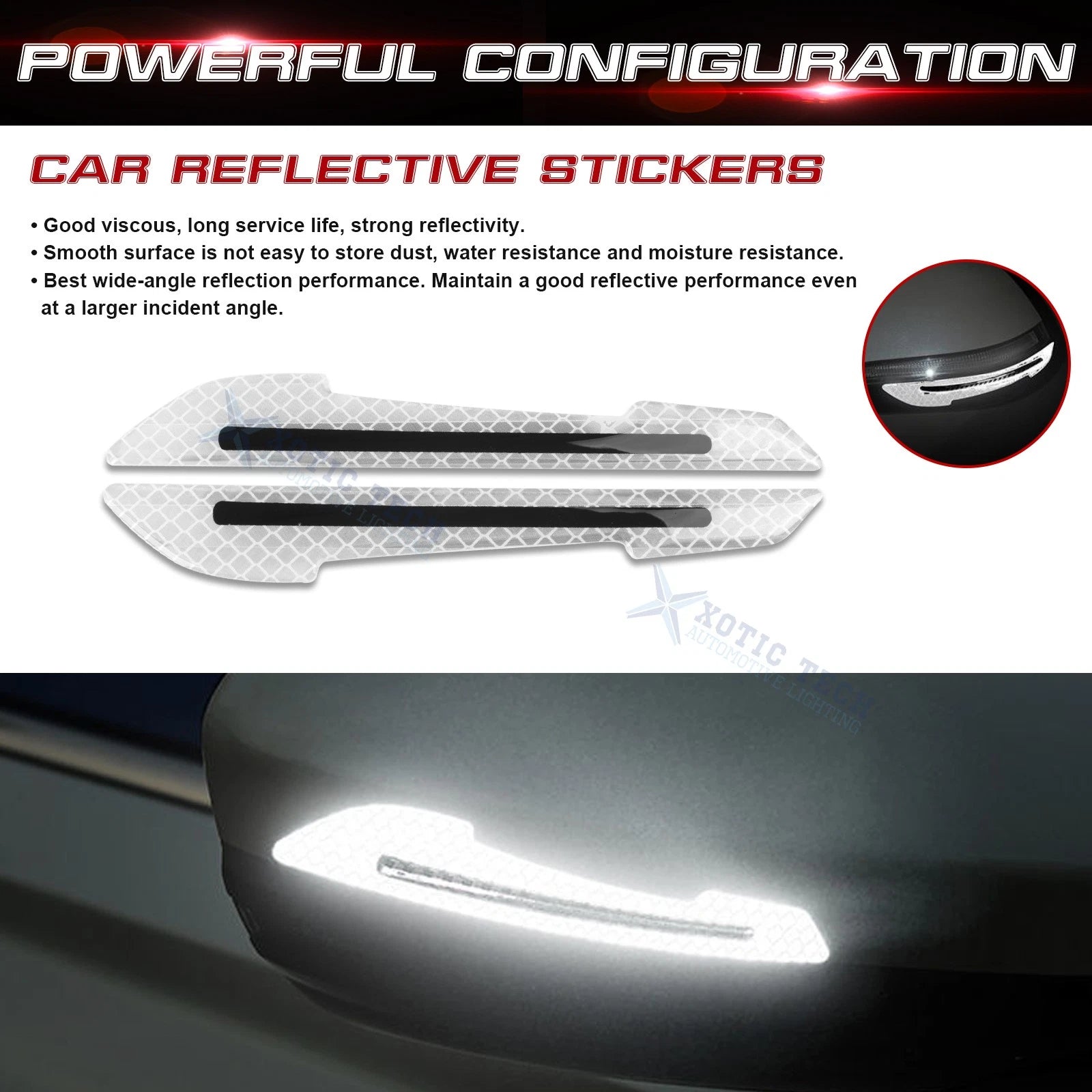6.1" White Reflective Glow Warning Rearview Mirror Stickers for Cars (Universal)