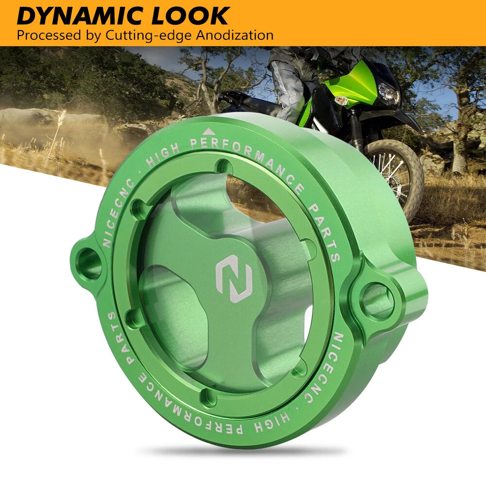 Anodized Clear Engine Oil Filter Cap Cover for Kawasaki KLR650 (1987–2024)