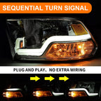 Pair of Headlights for Dodge Ram 1500 2500 3500 (2009–2018) Black Sequential LED DRL