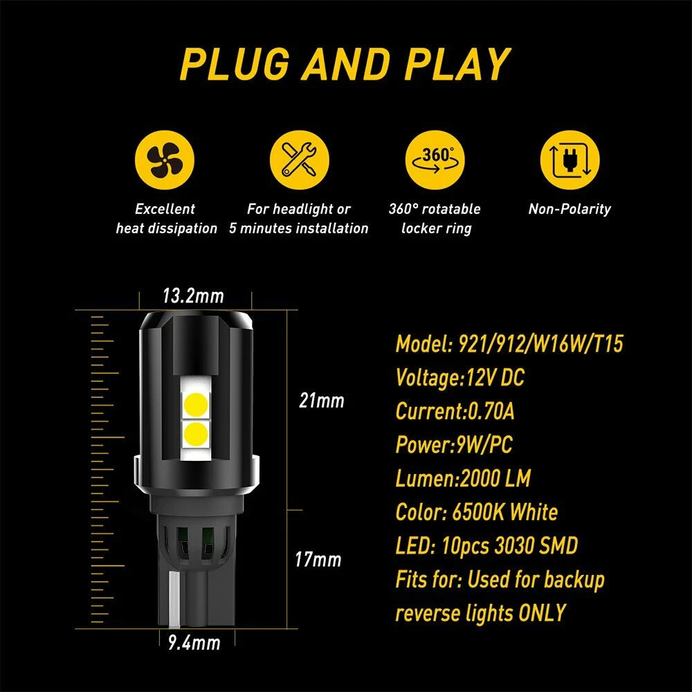 LED Reverse Back Up Light Bulb for Various Vehicles (921, 912, W16W)