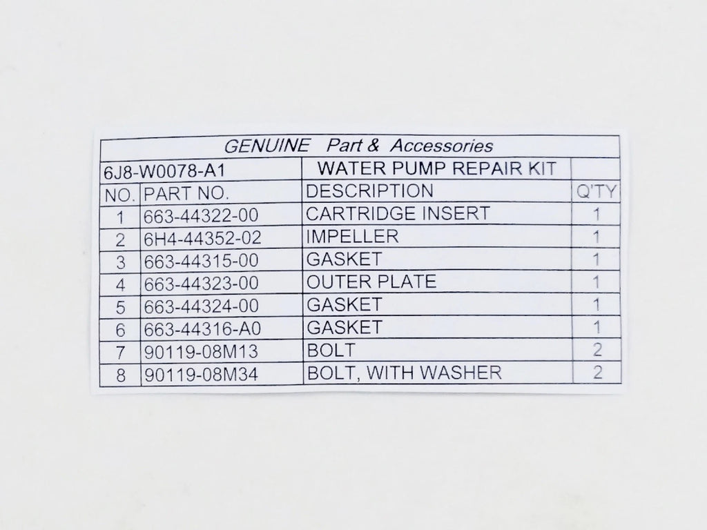 Water Pump Kit for Yamaha 25HP-30HP (3CYL Only) 6J8-W0078-A1-00