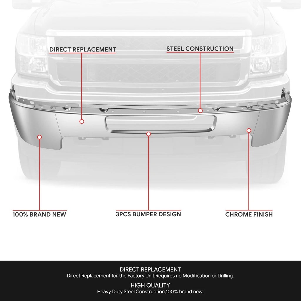 Chrome Front Bumper Face Bar for Silverado 2500 3500 HD (2011–2014)