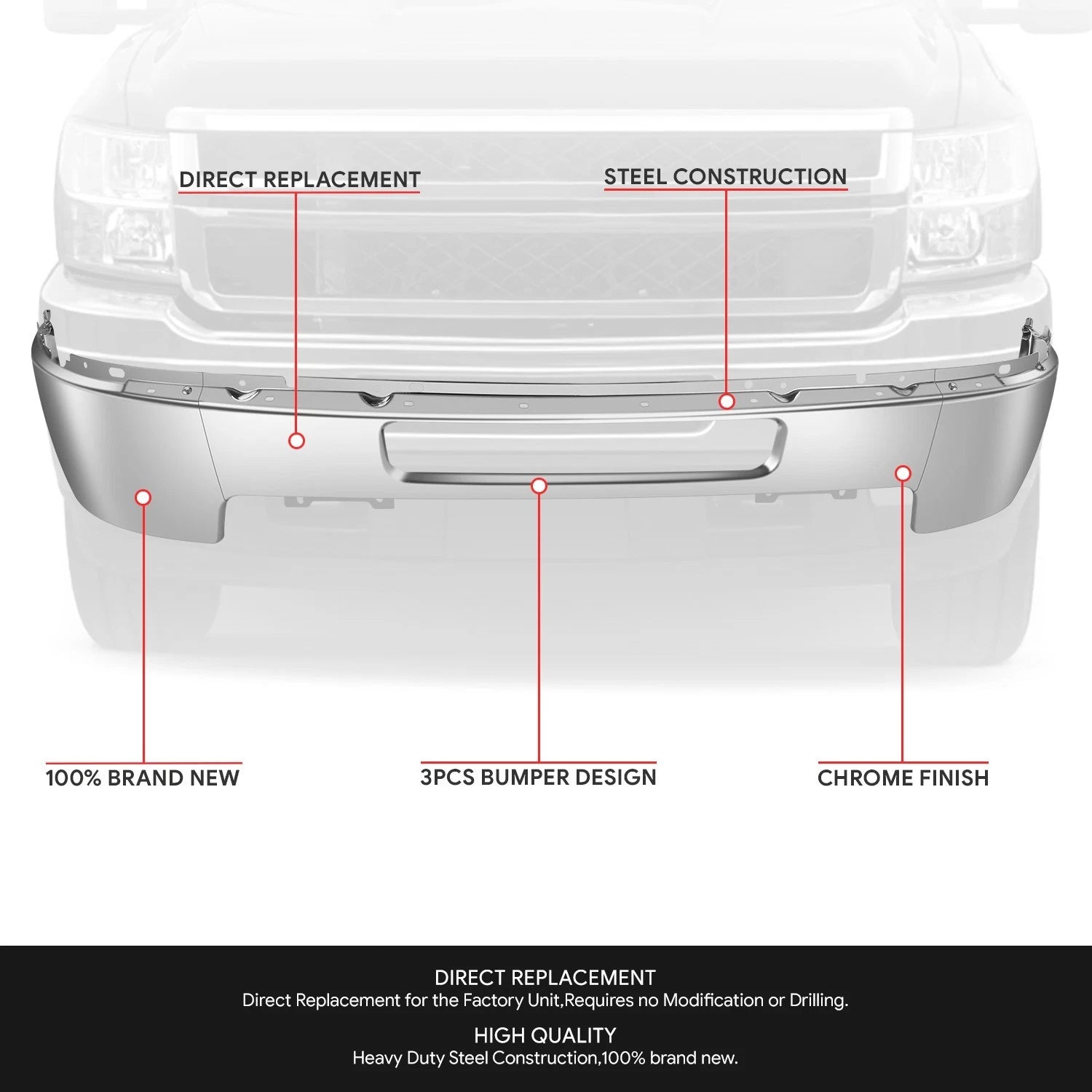Chrome Front Bumper Face Bar for Silverado 2500 3500 HD (2011–2014)