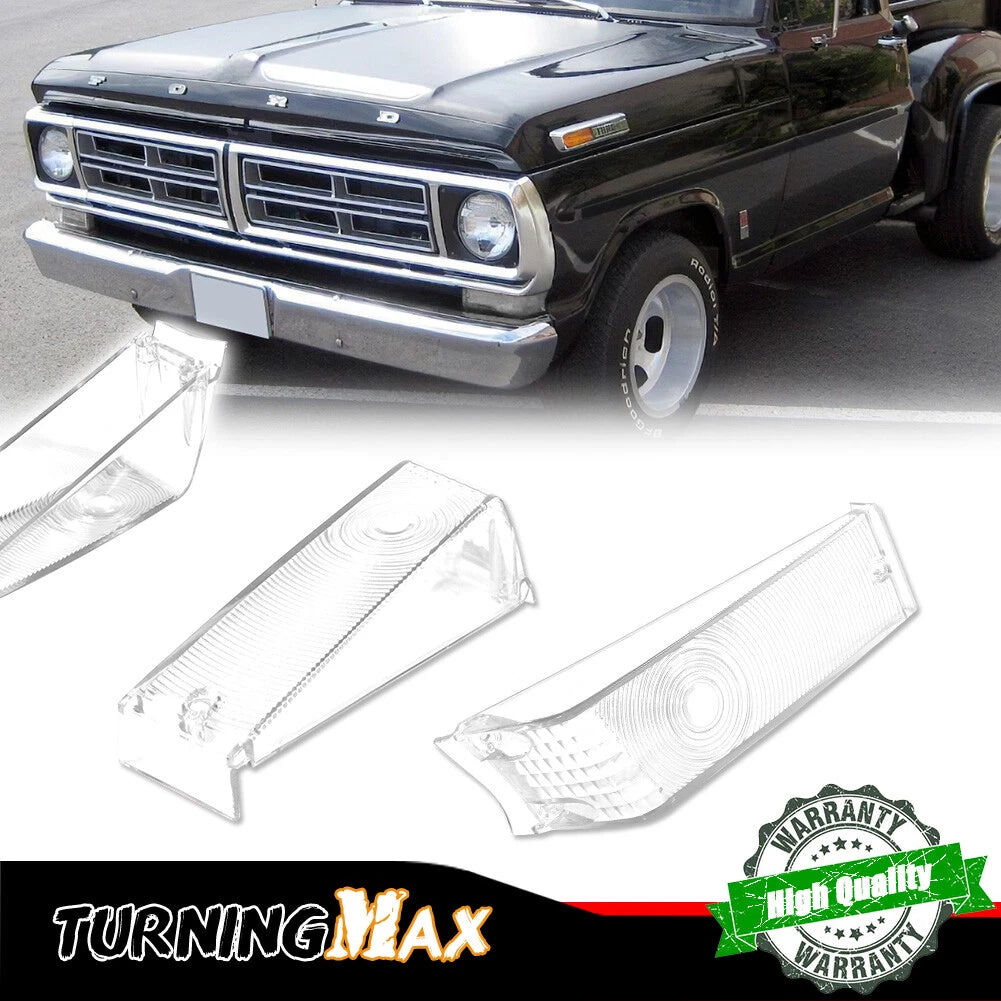 Pair Clear Front Turn Signal Light Lenses for Ford F100 F250 F350 (1970–1972)