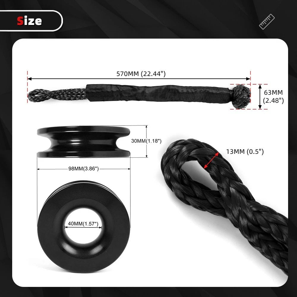 2X Recovery Ring Snatch Block Pulley + 2X Soft Shackle for Tow Winch Rope