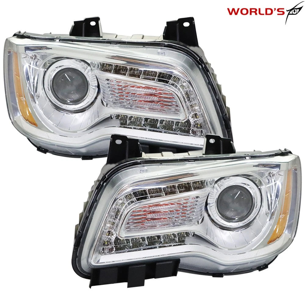 Set of 2 Headlights for Chrysler 300 (2011–2014) Chrome Housing Halogen