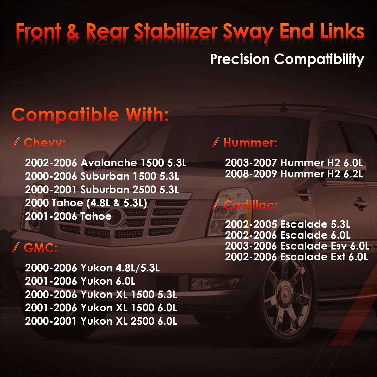 Set of 4 Front Rear Sway Bar Links for Chevy Tahoe Suburban 1500 Avalanche Yukon (2000–2006)