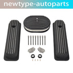 Short Valve Covers & 12" Oval Air Cleaner for Chevy 350 (1987–1997) Finned Black