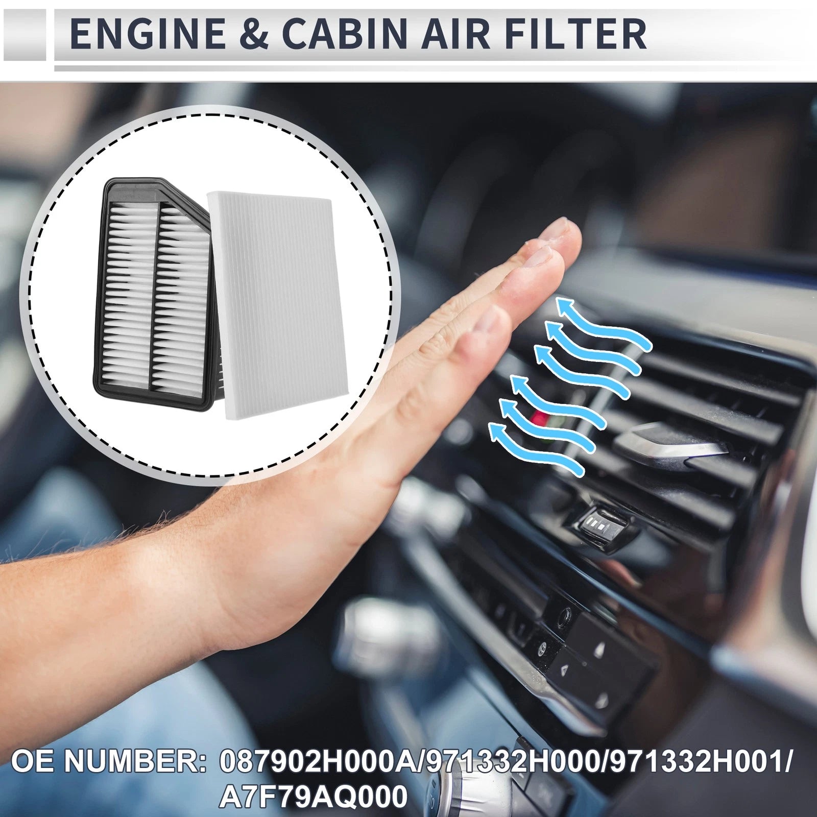 2X Engine Cabin Air Filter Combo No.087902H000A for Hyundai Elantra (2014–2016)