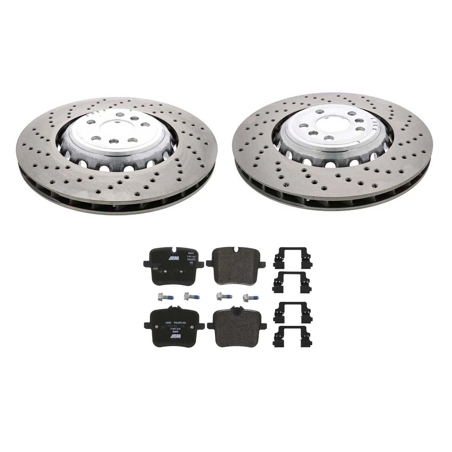 SHW OEM Rear Brake Disc Rotors & Pads Kit for BMW F90 F92 F93 M5 M8 GC (2018–2023)