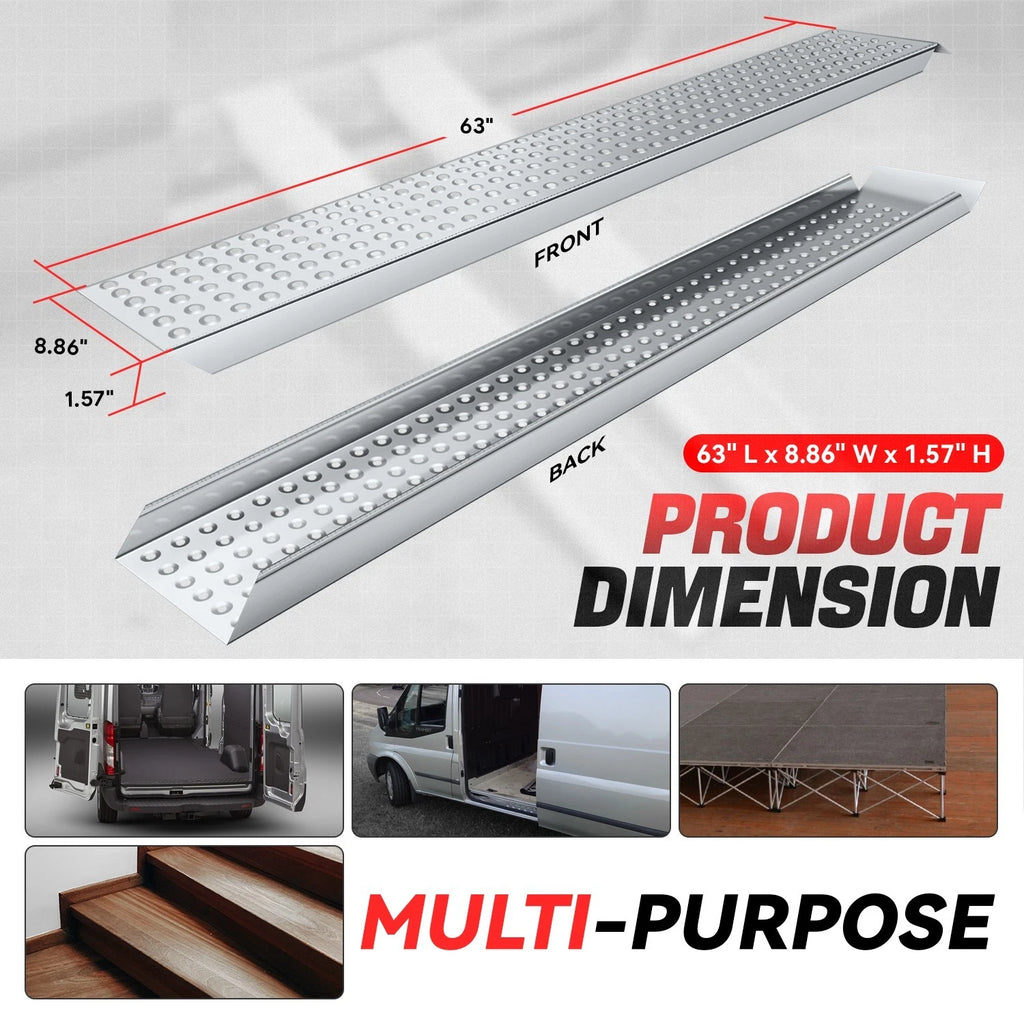 Pair of 63" Galvanized Steel Loading Ramps for Universal Use (880 lbs Capacity)