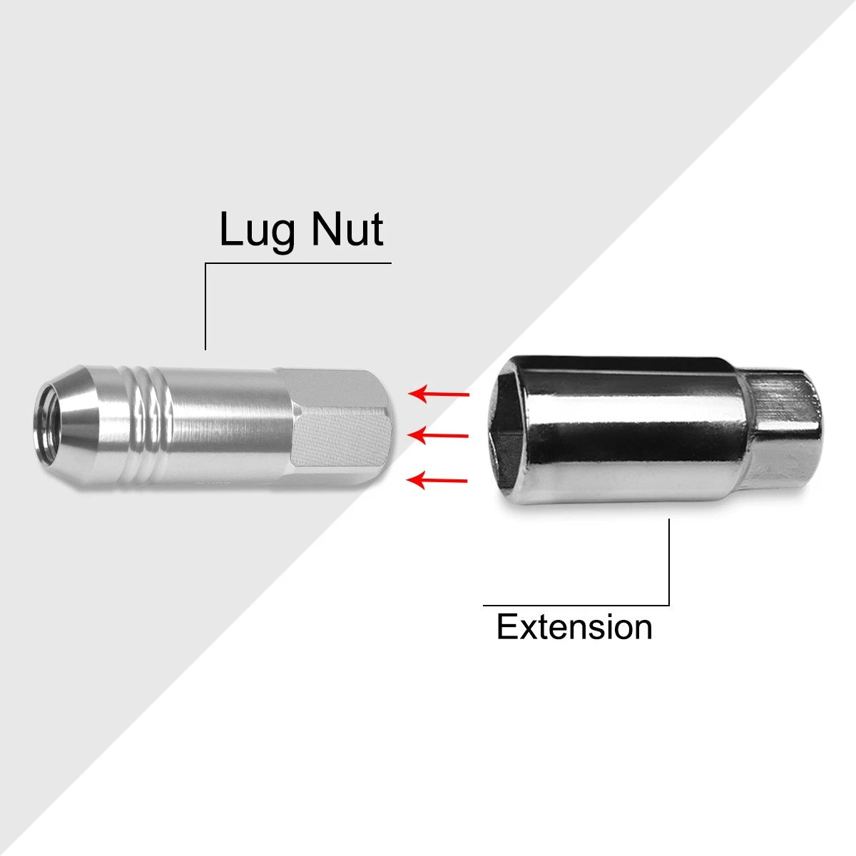 Set of 20 M12X1.5 Silver JDM Open End Conical Wheel Lug Nuts + Extension 20mm
