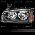 Pair of Black Housing Headlights with Amber Turn Signal for Dodge Charger (2006–2010)