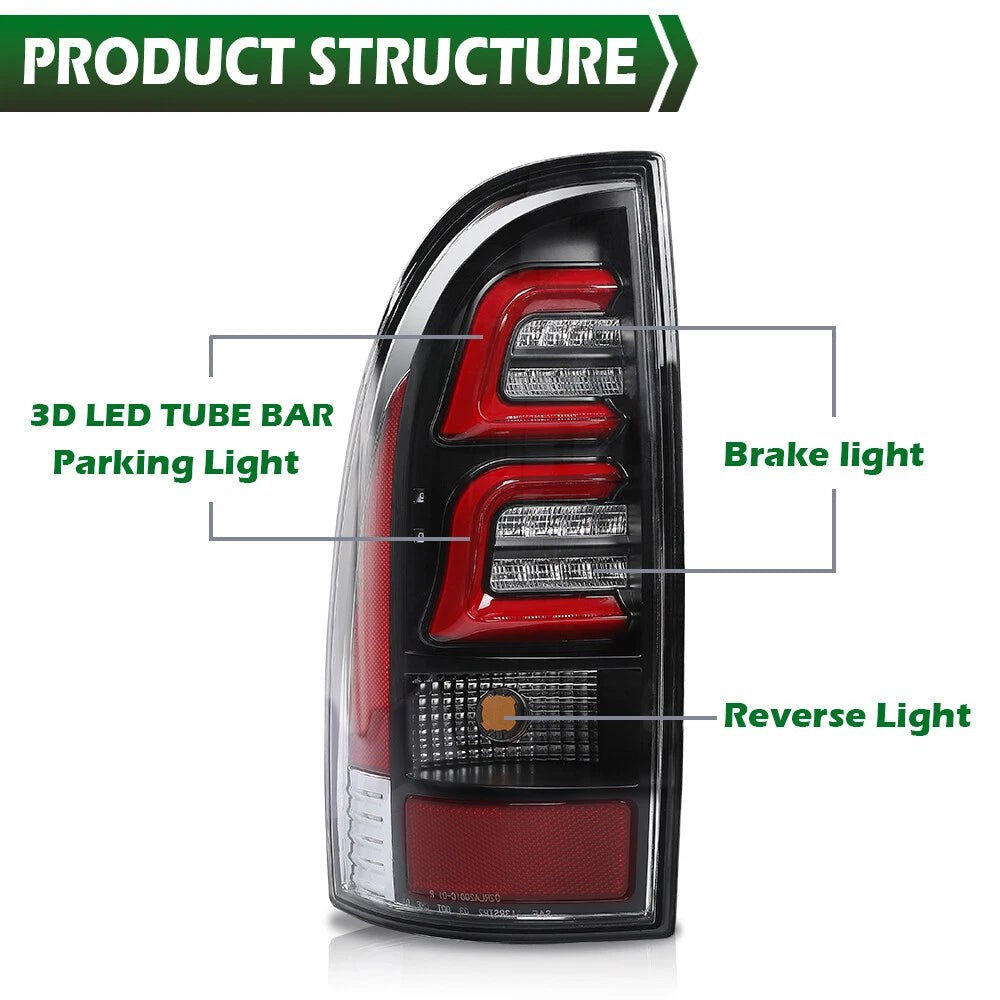 Red LED Tube Tail Lights for Toyota Tacoma (2005–2015)