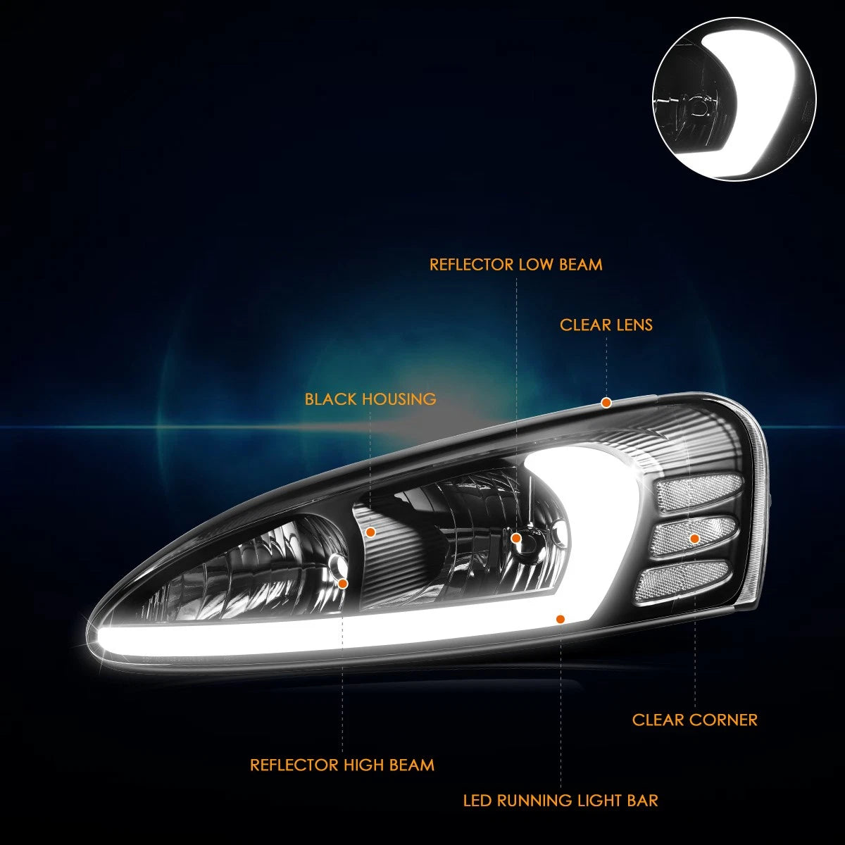 3D LED Tube DRL Headlights Assembly for Pontiac Grand Prix (2004–2008)