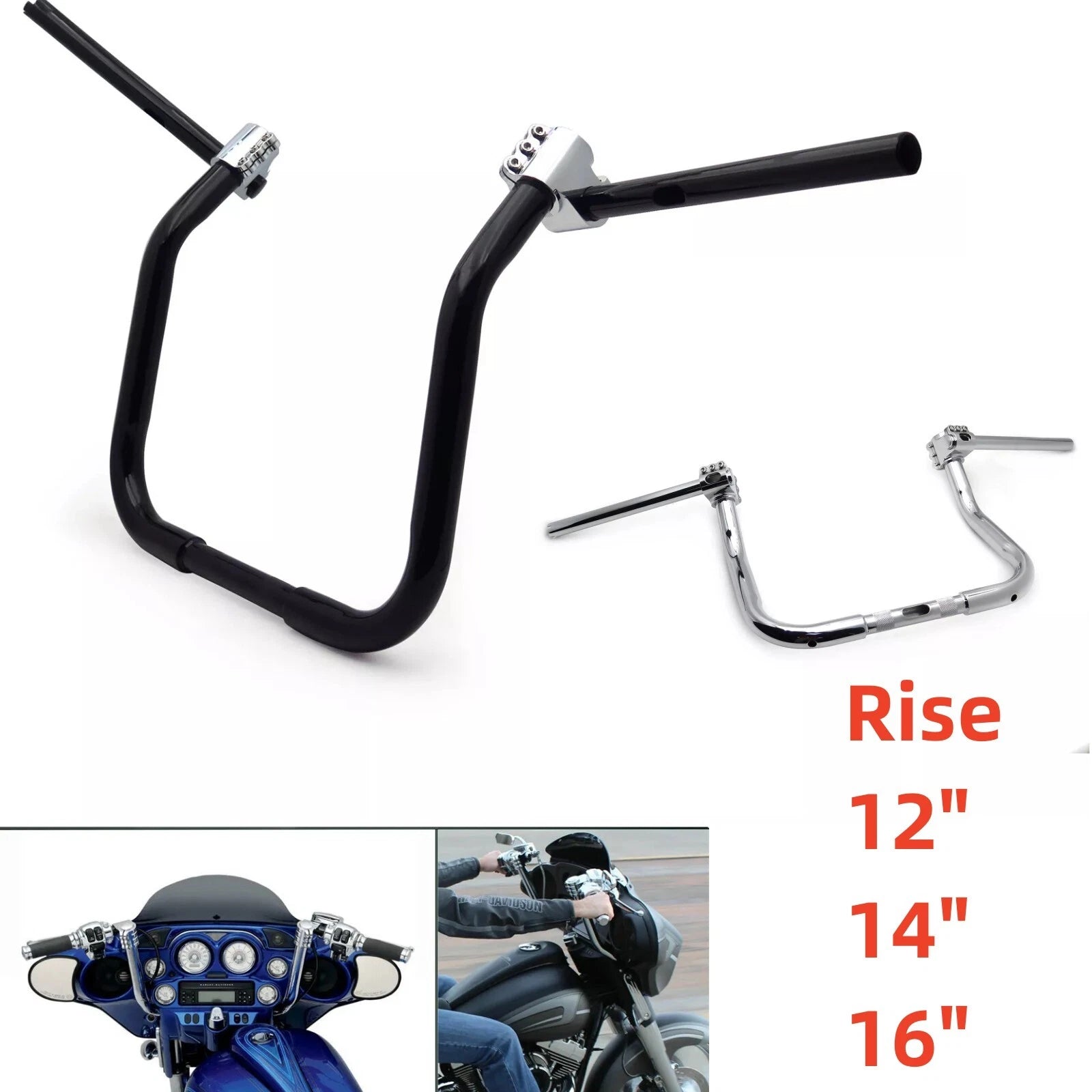 Adjustable 12" 14" 16" Handlebar 1.25" for Harley Touring FLHT FLHX