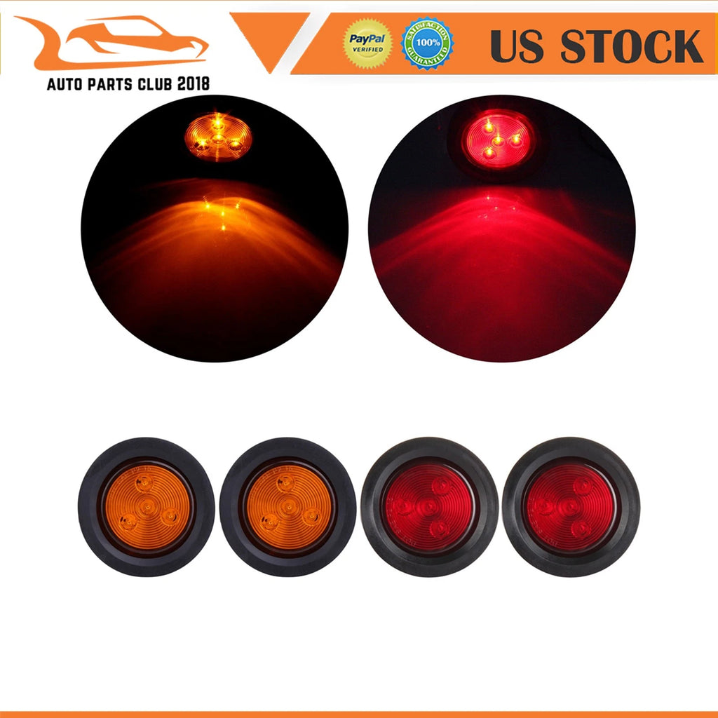 Set of 4 Red Amber 2.5 Inch Round LED Side Marker Tail Lights for Truck Trailer