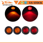 Set of 4 Red Amber 2.5 Inch Round LED Side Marker Tail Lights for Truck Trailer