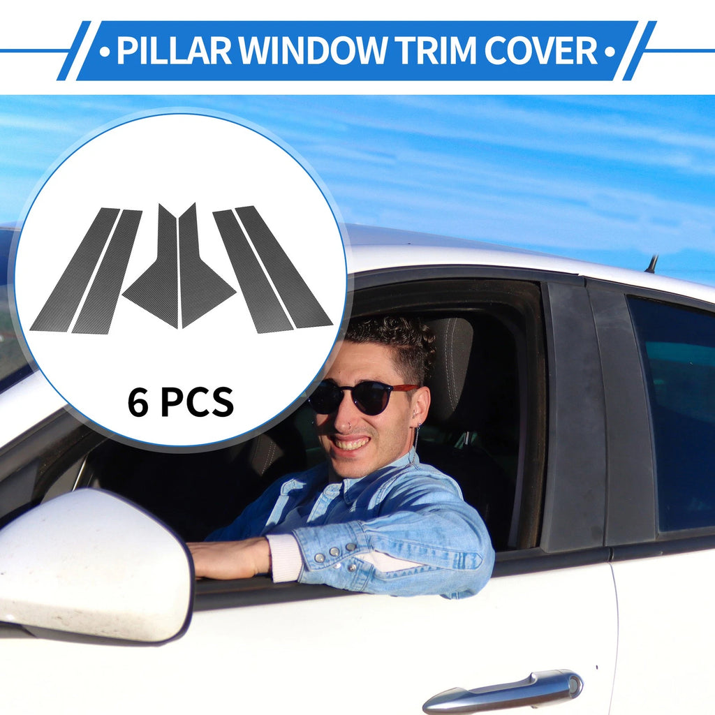6 Pcs Door Pillar Window Trim for KIA K5 (2021–2023) Carbon Fiber Black