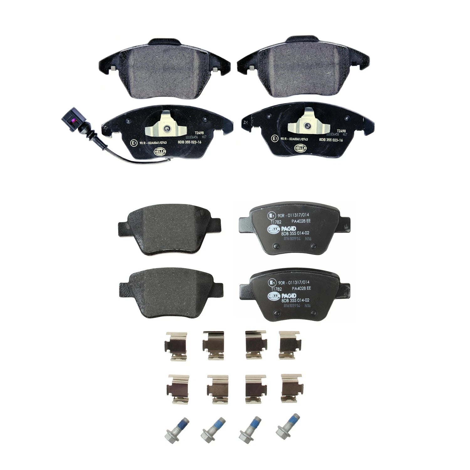Set of 4 Hella Low-Met Disc Brake Pads for Volkswagen Eos Golf GTI Jetta
