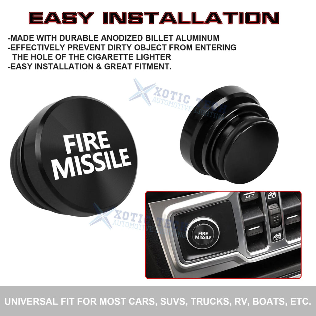 Fire Missile Cigarette Lighter Plug Button Decor Trim for Black Aluminum (---)