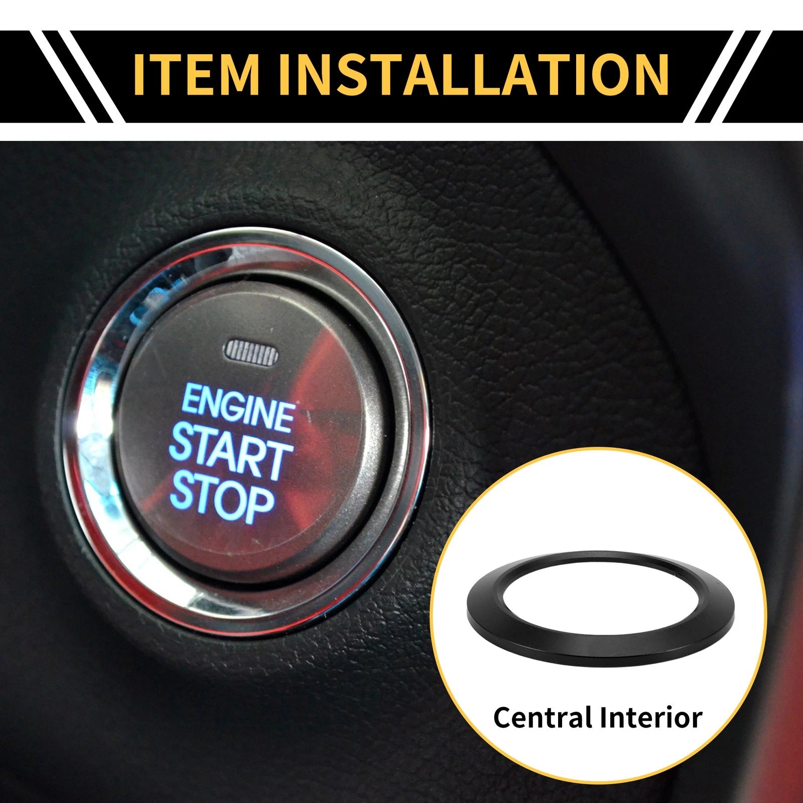 Engine Start Stop Button Switch Knob Cover Ring for Ford F-150 (2016–2021) Black