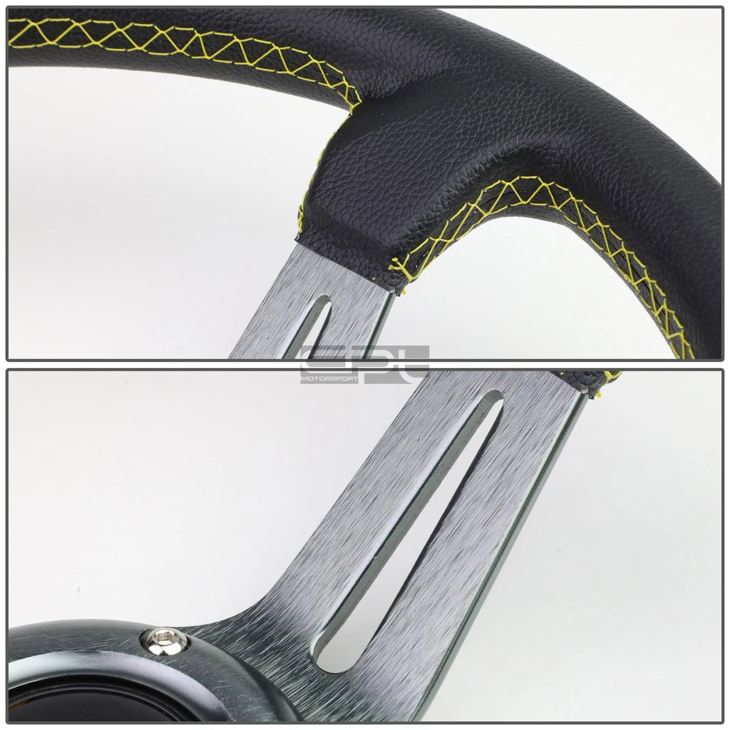 Universal Yellow Stripe 350mm PVC Leather Steering Wheel