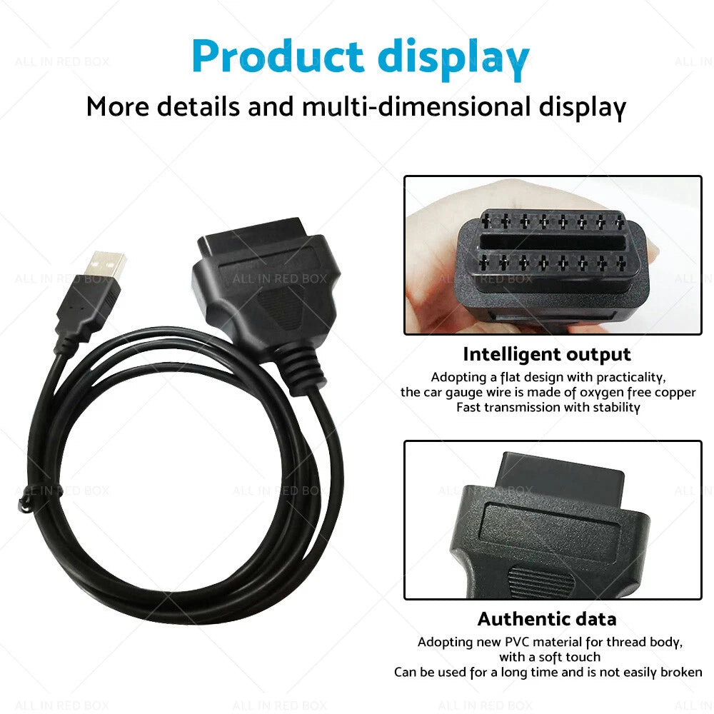 OBD2 16 Pin to USB Adapter Cable for Cars (1996–Present)