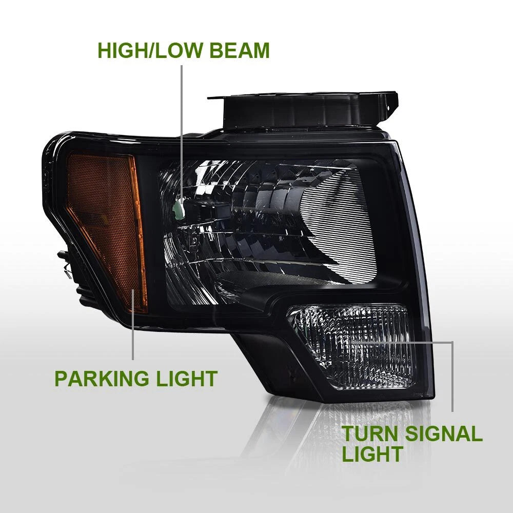 Smoked Black Headlights & Tail Lights for Ford F-150 (2009–2014)