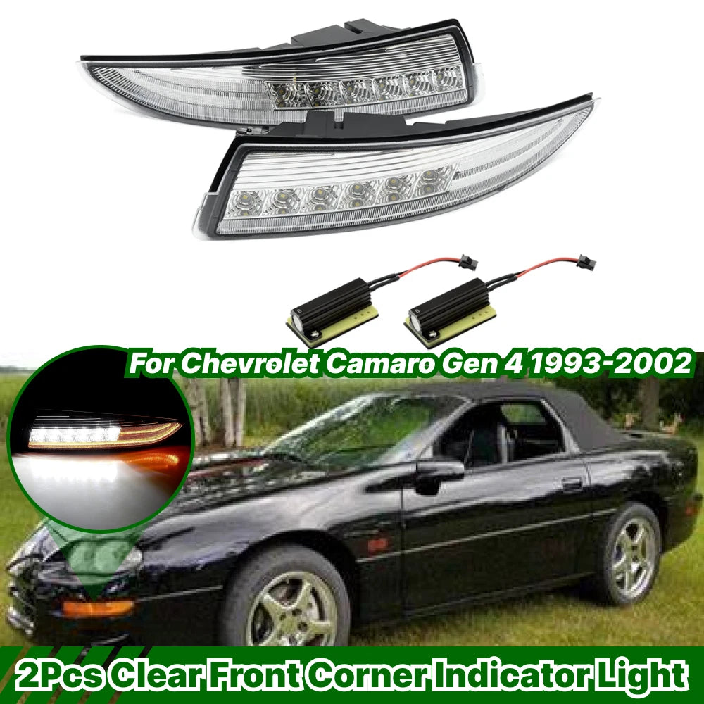 2X Front Sequential Turn Signal Light LED Clear Lens for Chevy Camaro (1993–2002)